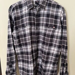 Dickies Men’s Black & Gray Plaid Flannel Shirt Size M EUC